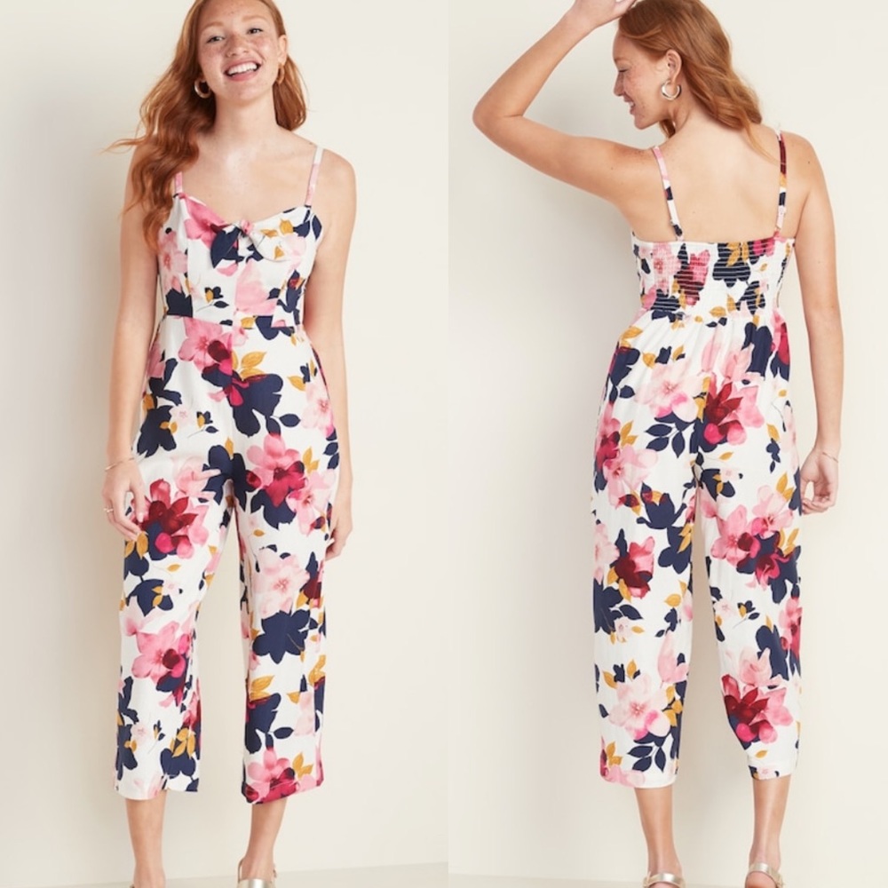 Tie-Front Linen-Blend Cami Jumpsuit for Women